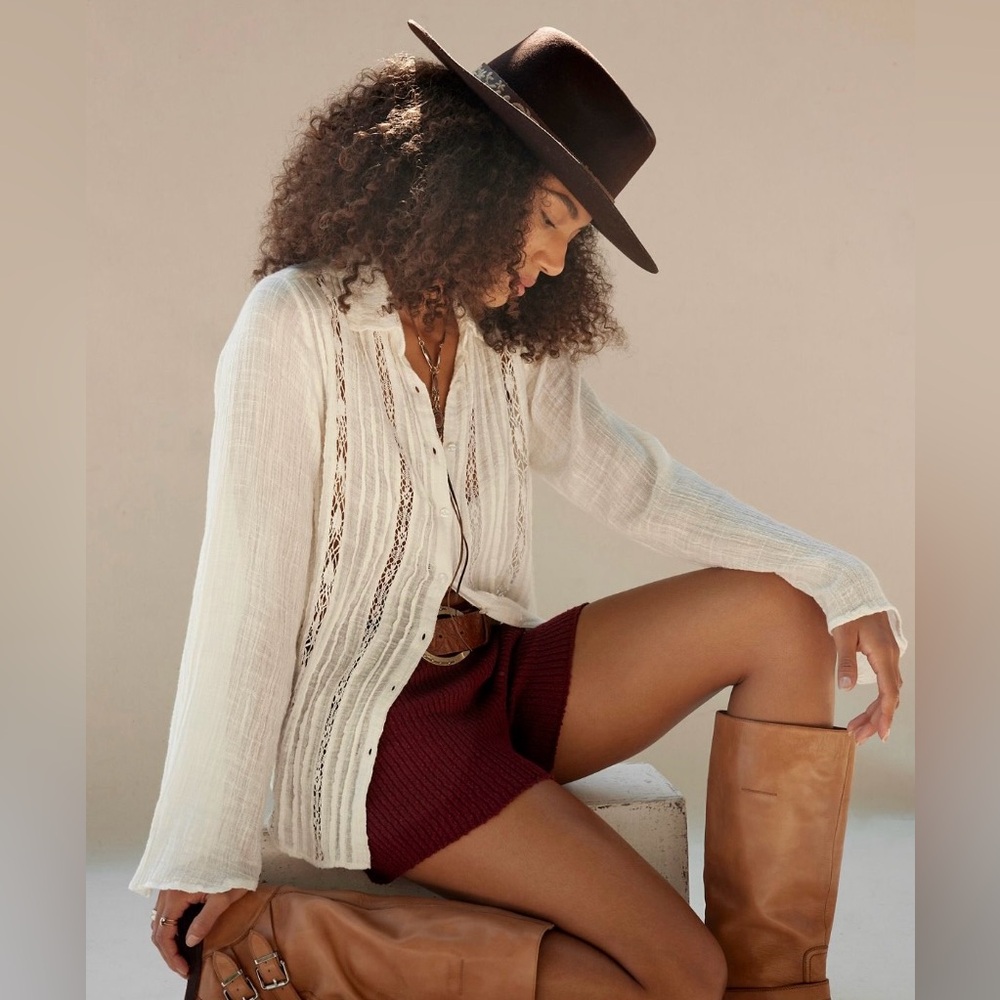FP One Mila Shirt - gauze sheer shirt in optic white (cream white) - size XL